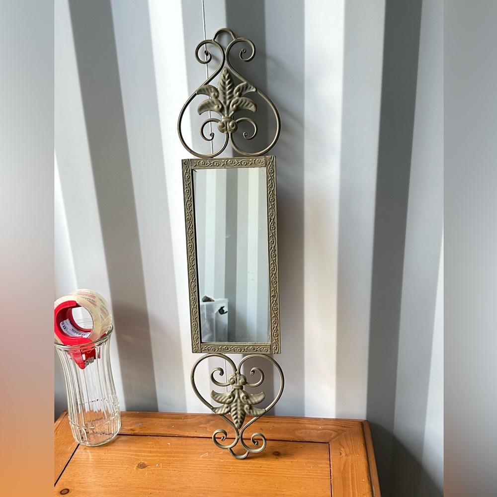 Vintage aged green metal wall accent mirror